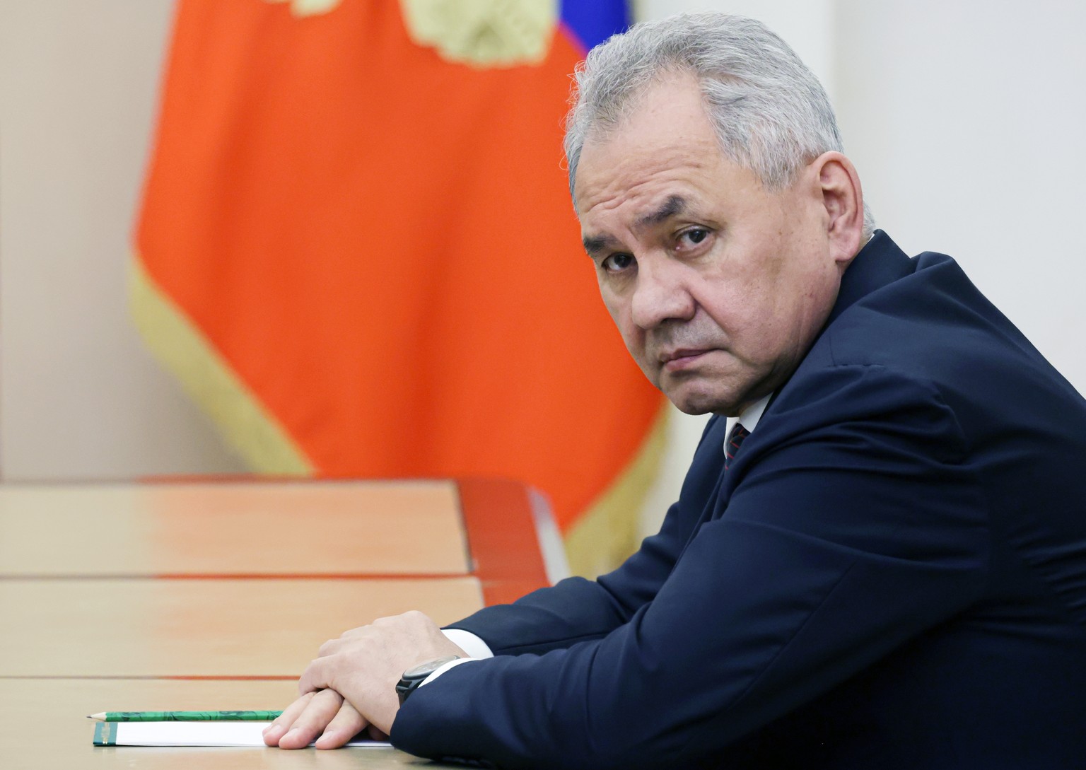 epa11342351 Russian Security Council Secretary Sergei Shoigu attend a meeting on development of Russia&#039;s military industrial complex at the Kremlin in Moscow, Russia, 15 May 2024. EPA/VYACHESLAV  ...