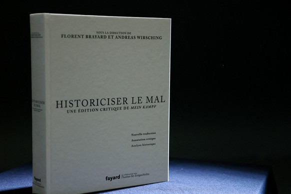 A picture taken on June 2, 2021 in Paris, shows the new French edition of Adolf Hitler&#039;s &quot;Mein Kampf&quot;, &quot;Historicising Evil, A Critical Edition of Mein Kampf,&quot; published today  ...