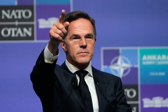 NATO Secretary General Mark Rutte speaks during a media conference at the NATO summit in Ankara, Turkey, Wednesday, July 8, 2026. (AP Photo/Hussein Malla)
Mark Rutte