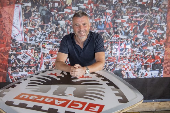 Der Schweizer Fussball Trainer Alex Frei anlaesslich einer Medienkonferenz des FC Aarau vom Mittwoch, 14. Juni 2023. Alex Frei wird als neuer Chef-Trainer des FC Aarau vorgestellt. (KEYSTONE/Urs Fluee ...