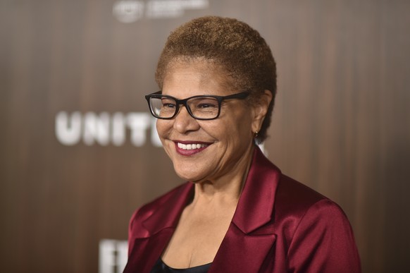 Karen Bass arrives at EBONY Power 100 on Sunday, Nov. 17, 2024, at nya studios WEST in Los Angeles. (Photo by Richard Shotwell/Invision/AP)
Karen Bass