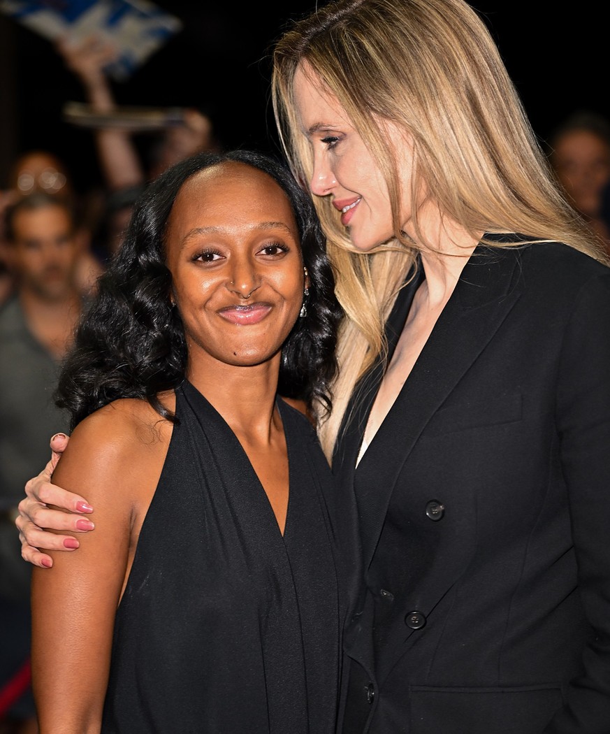 NEW YORK, NEW YORK - SEPTEMBER 14: Zahara Jolie and Angelina Jolie arrive to the Without Blood screening at Village East by Angelika on September 14, 2026 in New York City. (Photo by James Devaney/GC  ...