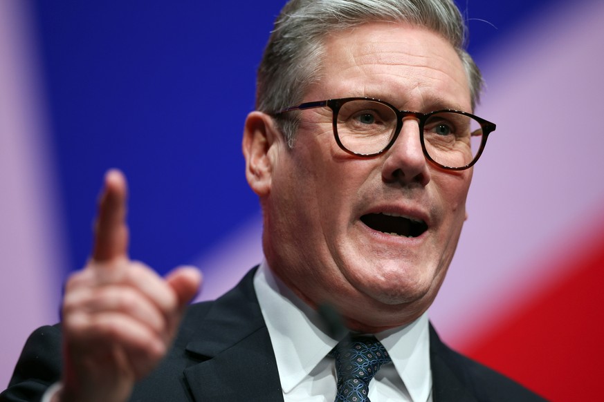 epa11622553 British Prime Minister and Leader of the Labour Party, Sir Keir Starmer, speaks at the Labour Party Conference in Liverpool, Britain, 24 September 2024. The conference runs from 22 to 25 S ...