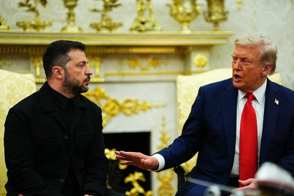 epa12308527 United States President Donald J Trump (R) meets President of Ukraine Volodymyr Zelensky (L) in the Oval Office of the White House in Washington, DC, USA, 18 August 2025. European Leaders  ...