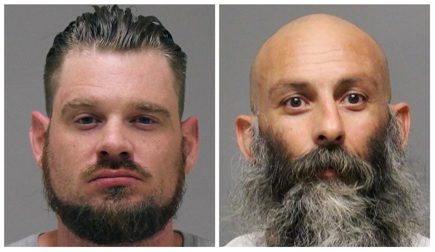 FILE - This photo combo of images provided by the Kent County Sheriff and Delaware Department of Justice, respectively, shows Adam Dean Fox, left, and Barry Croft Jr. on April 8, 2022, A judge on Thur ...