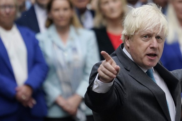 Outgoing British Prime Minister Boris Johnson speaks outside Downing Street in London, Tuesday, Sept. 6, 2022 before heading to Balmoral in Scotland, where he will announce his resignation to Britain& ...