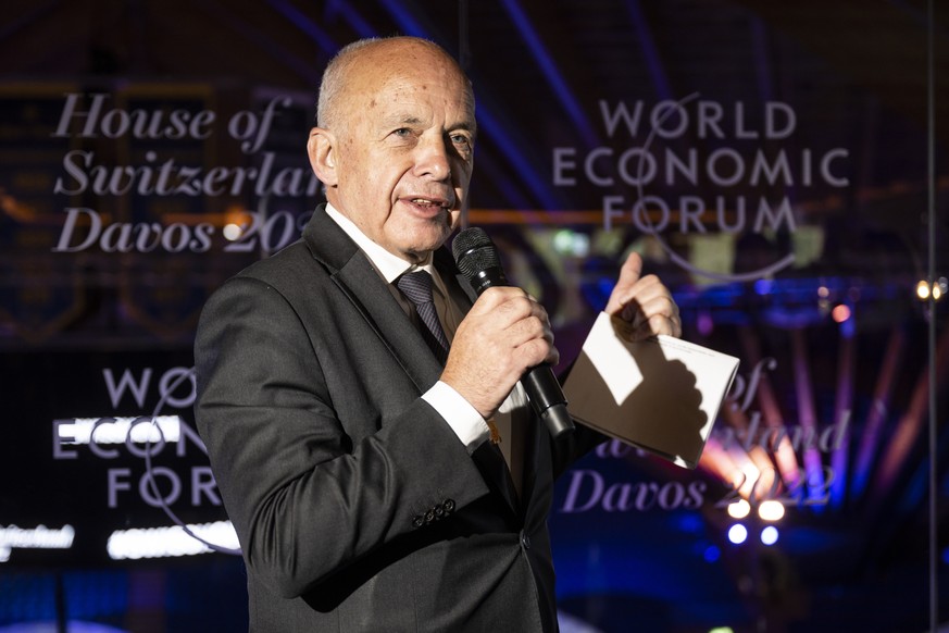Swiss Federal Councillor Ueli Maurer speaks at the House of Switzerland, during the 51st annual meeting of the World Economic Forum, WEF, in Davos, Switzerland, on Tuesday, May 24, 2022. The forum has ...