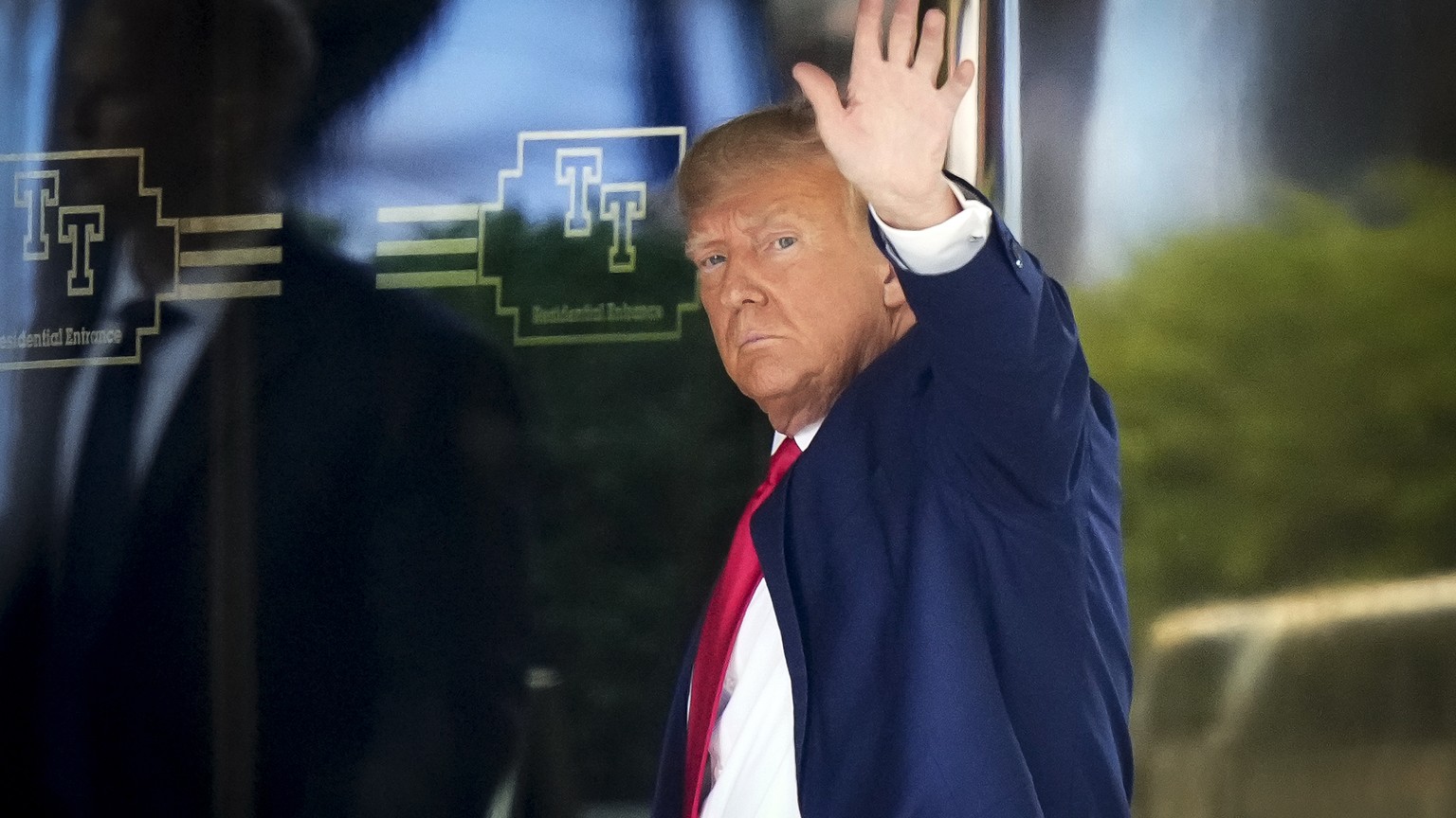 Former President Donald Trump arrives at Trump Tower in New York, Monday, April 3, 2023. Trump is expected to be booked and arraigned the following day on charges arising from hush money payments duri ...