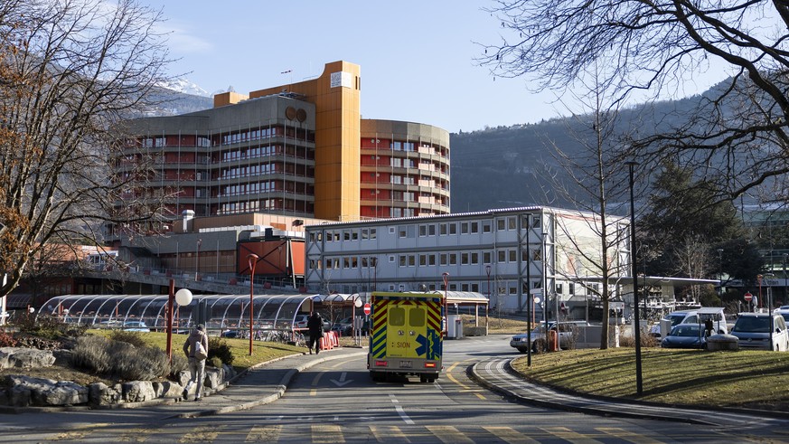 epa12631148 A general view of the Valais Hospital where some of the 'Le Constellation' fire injured victims are being treated in Sion, Switzerland, 06 January 2026. 40 persons lost their liv ...
