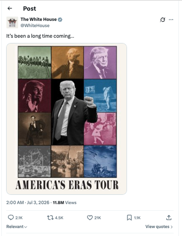 L'affiche montrait Trump au centre, entouré d'anciens présidents comme Abraham Lincoln et George Washington.