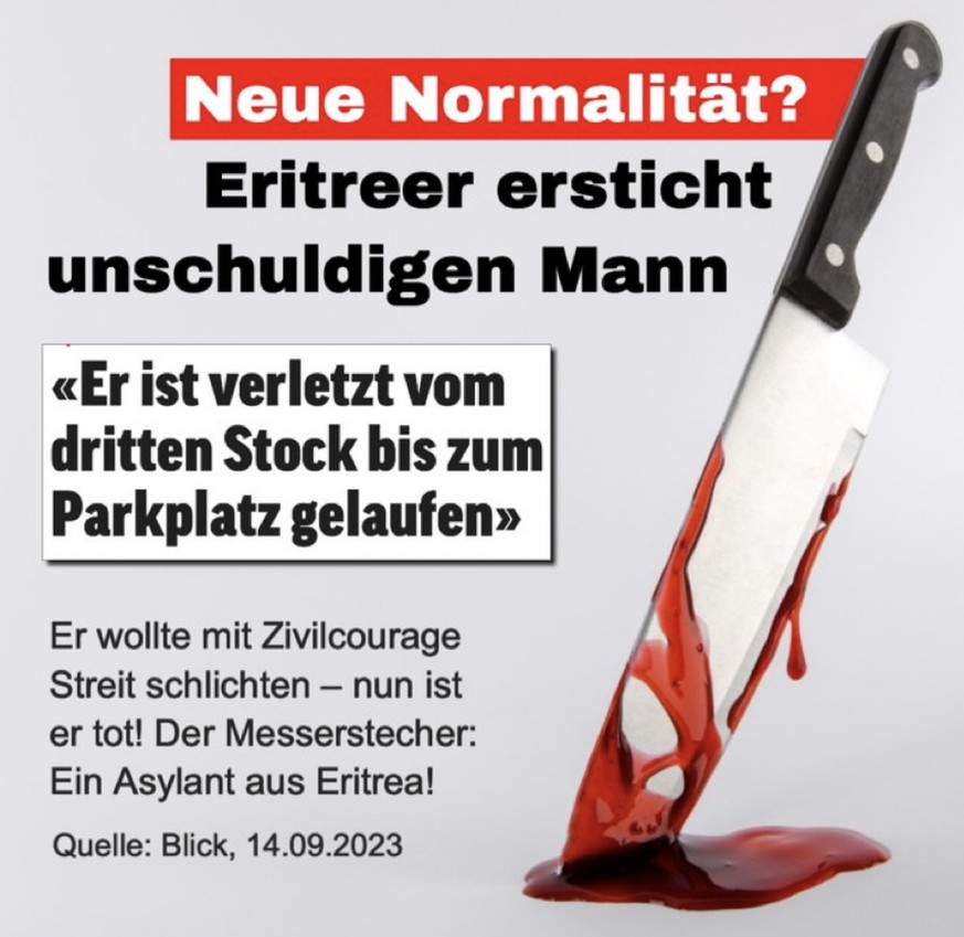 Cet autre visuel dénonce une agression au couteau commise par un demandeur d'asile érythréen.