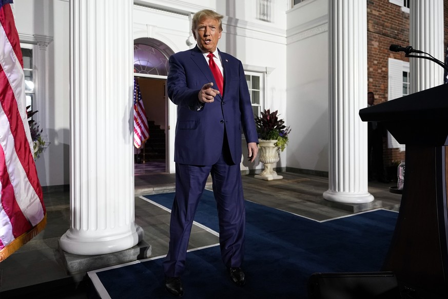 Former President Donald Trump arrives to speak at Trump National Golf Club in Bedminster, N.J., Tuesday, June 13, 2023, after pleading not guilty in a Miami courtroom earlier in the day to dozens of f ...