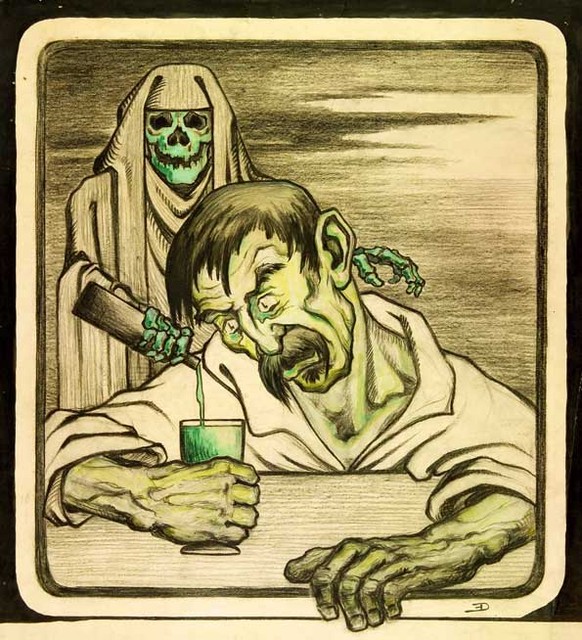 Le message: en buvant de l'absinthe, tu pactises avec la mort. Mais avant cela, c'est la folie qui t'attend.
