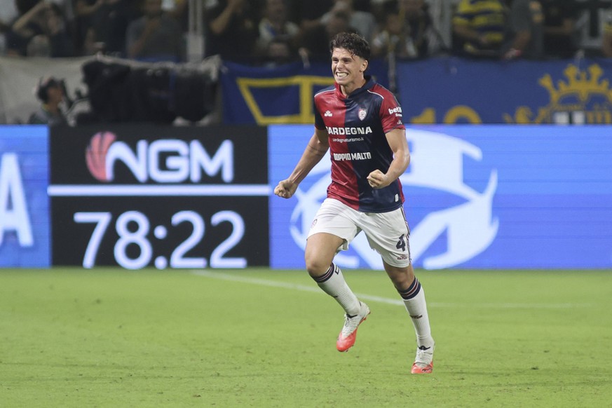 Parma Calcio v Cagliari Calcio - Serie A 2026/27 Alessandro Romano of Cagliari Calcio celebrates after scoring during the Parma Calcio vs Cagliari Calcio match in the 1st round of the Serie A Enilive  ...