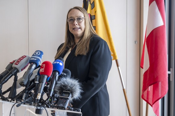 Carole-Anne Kast, Conseillere d'Etat en charge du Departement des institutions et du numerique (DIN), s'exprime lors d'une conference de presse sur le dispositif de securite prevu pour  ...