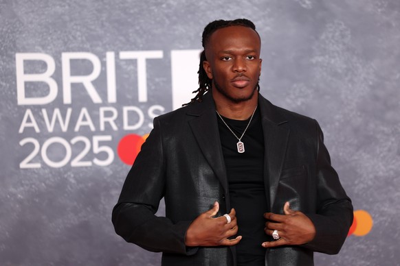 epa11932968 British boxer and You Tube personality KSI poses on the red carpet for the 2025 BRIT Awards ceremony at The O2 arena in London, Britain, 01 March 2025. The annual pop music awards are pres ...
