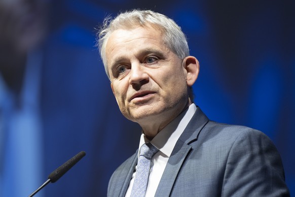 Bundesrat Beat Jans spricht am Parteitag der SP Schweiz, am Samstag, 28. Februar 2026, in Biel. (KEYSTONE/Peter Schneider)