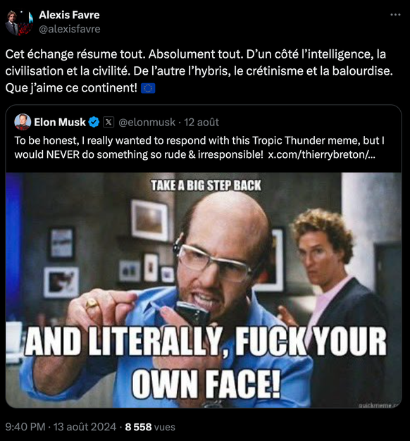 Le tweet d&#039;Elon Musk pour répondre à Thierry Breton.