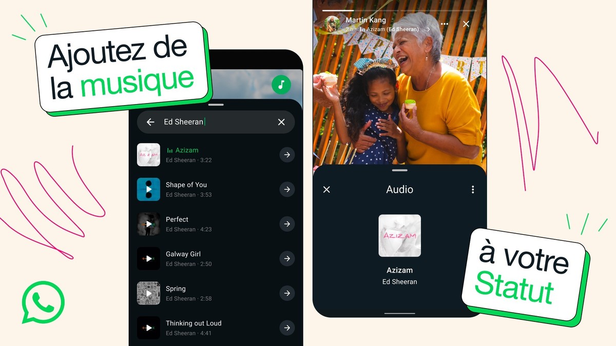 WhatsAppの状態に音楽を追加できます
