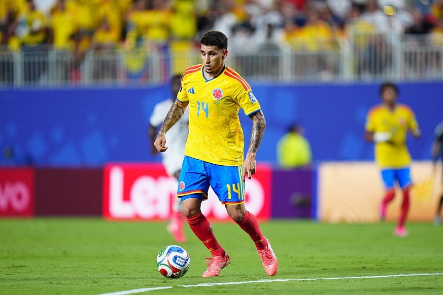 KANSAS CITY, UNITED STATES - JULY 3: Gustavo Puerta (14) of Colombia in action during the 2026 FIFA World Cup Round of 32 match between Colombia and Ghana at Arrowhead Stadium (Kansas City Stadium) in ...