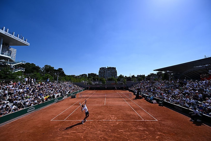 PARIS, FRANCE - MAY 27: Rafael Jodar of Spain in action against James Duckworth of Australia during the Men's Singles second round match on Day Four of the 2026 French Open at Roland Garros on Ma ...