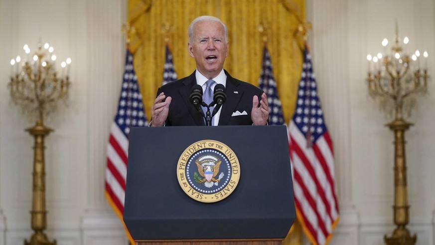 President Joe Biden speaks about Afghanistan from the East Room of the White House, Monday, Aug. 16, 2021, in Washington. (AP Photo/Evan Vucci)