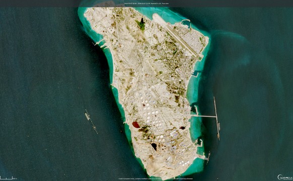 epa12819148 A handout satellite image made available by Copernicus, the European Union's Earth Observation Programme, on 14 March 2026 shows Kharg island, Iran, 07 March 2026. US President Trump  ...
