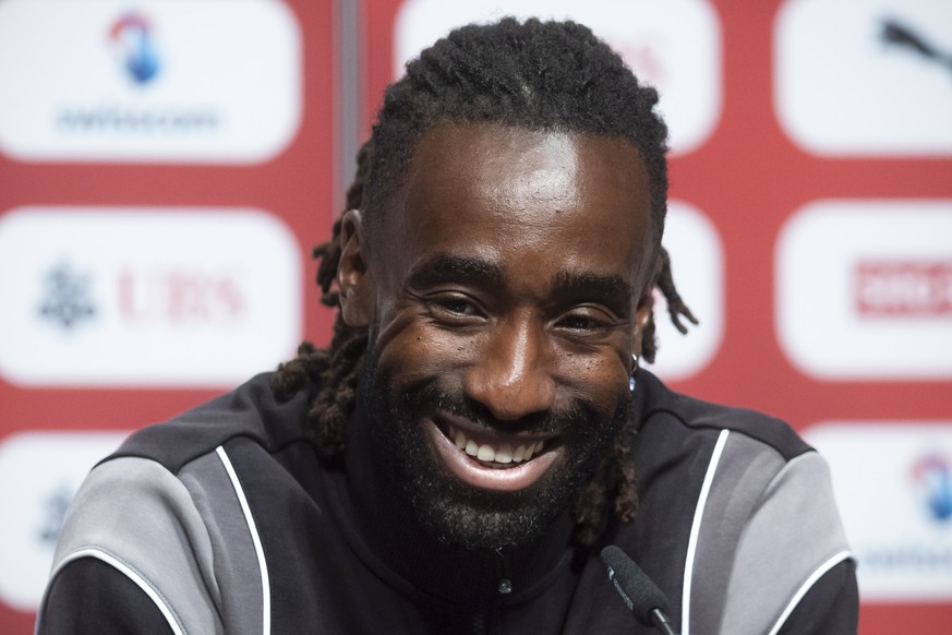 Switzerland&#039;s women&#039;s national soccer team coordinator Johan Djourou speaks during a press conference of the Swiss women&#039;s national soccer team in Thun, Switzerland, Monday, July 7, 202 ...