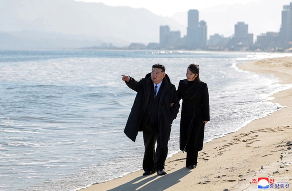 North Korean leader Kim Jong Un and his daughter Kim Ju Ae visit the newly built Kalma coastal tourist area in Wonsan, North Korea, December 29, 2024, in this photo released by North Korea&amp;#039;s  ...