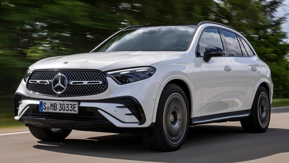 This photo provided by Mercedes-Benz shows the 2025 Mercedes-Benz GLC. It comes in five trim levels and offers an elegant interior and a comfortable ride quality. (Courtesy of Mercedes-Benz USA via AP ...