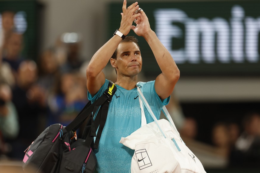 Spain&#039;s Rafael Nadal waves as he leaves the court after losing against Germany&#039;s Alexander Zverev during their first round match of the French Open tennis tournament at the Roland Garros sta ...