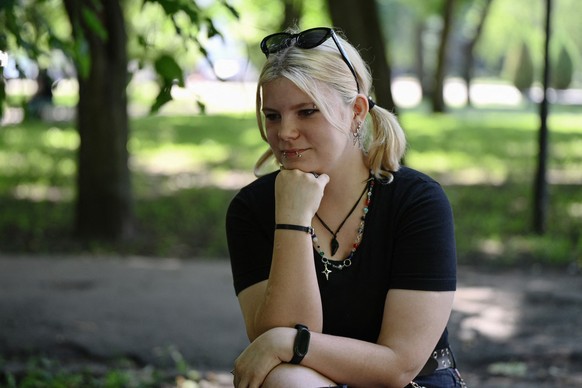 Arina, 23, civilian, who prepares to join the army poses for a photograph during an AFP interview in an undisclosed location in Ukraine on June 7, 2026, amid the Russian invasion of Ukraine. At the en ...