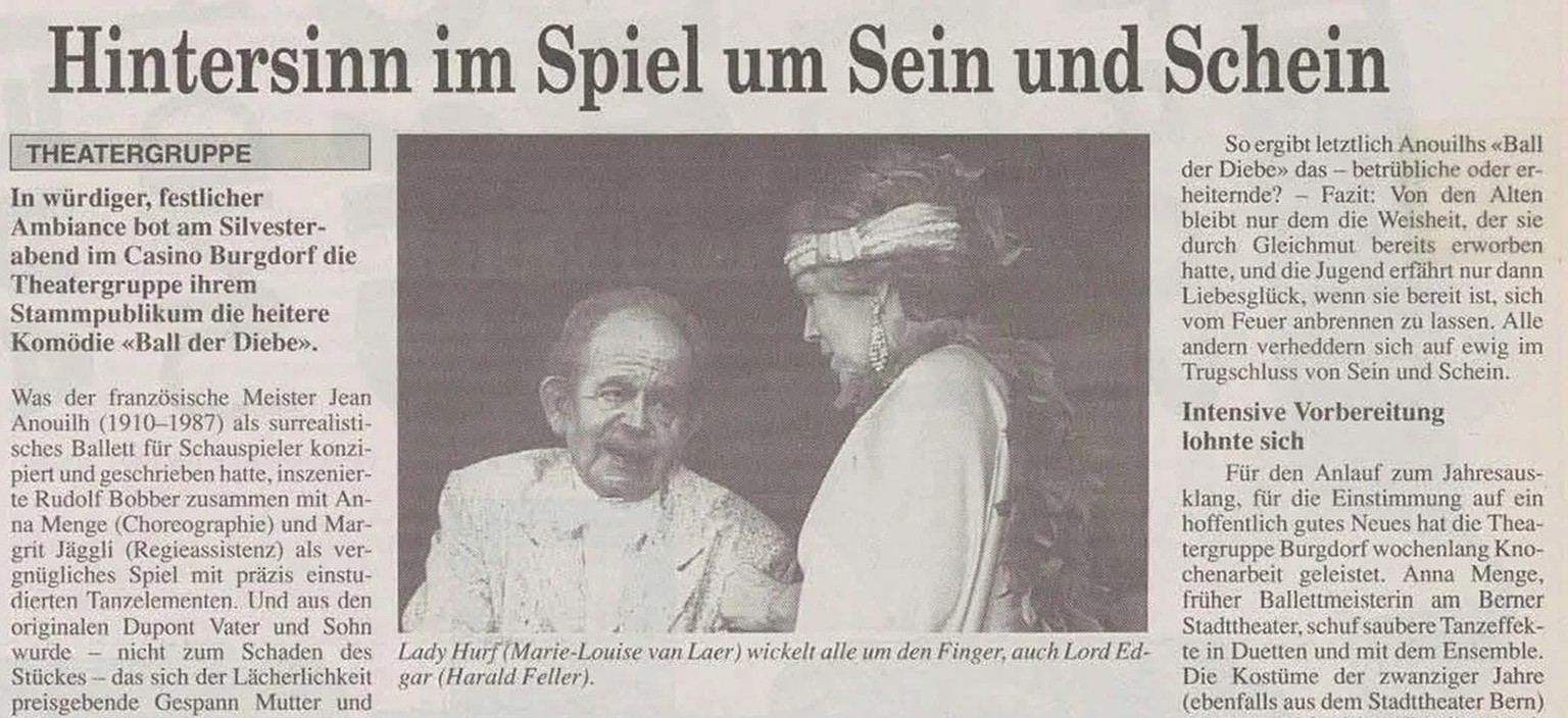 Dès les années 1950 Harald Feller a travaillé comme procureur dans le canton de Berne. Il s’est fait également un nom comme metteur en scène et acteur de théâtre. Article du Burgdorfer Tagblatt du 4 j ...