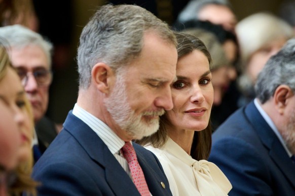MADRID, SPAIN - APRIL 04: King Felipe VI of Spain and Queen Letizia of Spain deliver the 2022 National Sports Awards at the El Pardo Palace on April 04, 2024 in Madrid, Spain. (Photo by Carlos Alvarez ...