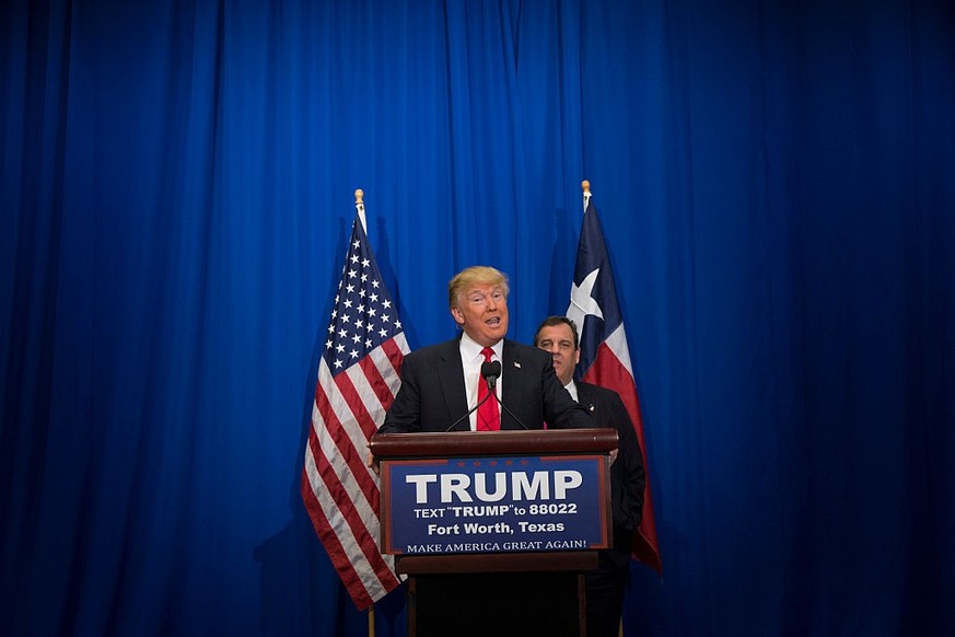 Republican presidential candidate Donald Trump get the endorsement of former candidate New Jersey Gov. Chris Christie during a rally at the Fort Worth Convention Center. Texas is the big prize in the  ...