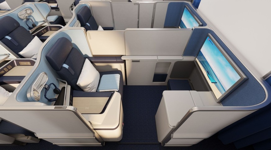 Les sièges de la Business Suite peuvent être entièrement transformés en lit plat. Des portes verrouillables d'environ 1,2 mètre de haut garantissent l'intimité. Dans les suites centrales, la ...