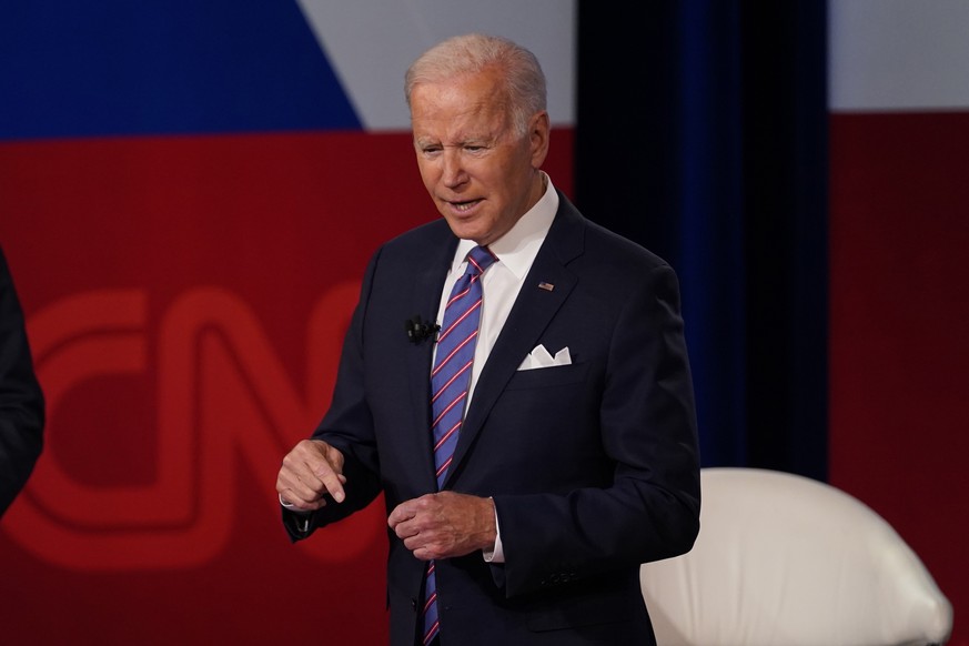 President Joe Biden participates in a CNN town hall at the Baltimore Center Stage Pearlstone Theater, Thursday, Oct. 21, 2021, in Baltimore. (AP Photo/Evan Vucci)
Joe Biden