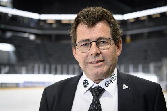 Hubert Waeber, president HC Fribourg-Gotteron, prend la pose, lors d?une conference de presse sur l?ouverture de la nouvelle patinoire BCF ARENA, ce mardi 8 septembre 2020, a Fribourg. (KEYSTONE/Antho ...