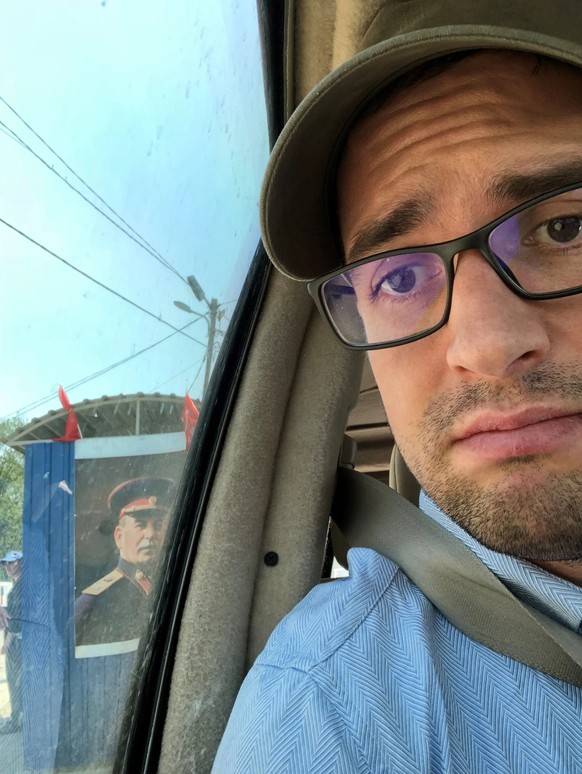 Staline comme symbole de la domination russe: Trutmann à un checkpoint sur les territoires séparatistes le 14 juin 2018.