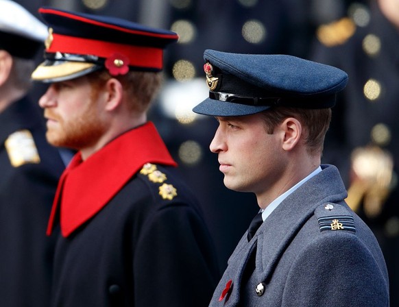 LONDON, UNITED KINGDOM - NOVEMBER 13: (EMBARGOED FOR PUBLICATION IN UK NEWSPAPERS UNTIL 48 HOURS AFTER CREATE DATE AND TIME) Prince Harry and Prince William, Duke of Cambridge attend the annual Rememb ...