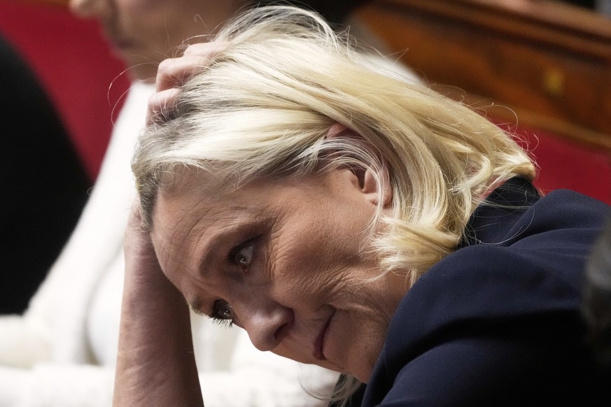 French far-right leader Marine Le Pen reacts at the National Assembly during a session Tuesday, April 1, 2025 in Paris. (AP Photo/Michel Euler)
France Far Right