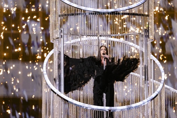 KEYPIX - Israel&#039;s Yuval Raphael performs the song &quot;New Day Will Rise&quot; during the show of the second semi-final at the 69th Eurovision Song Contest in Basel, Switzerland, on Thursday, Ma ...