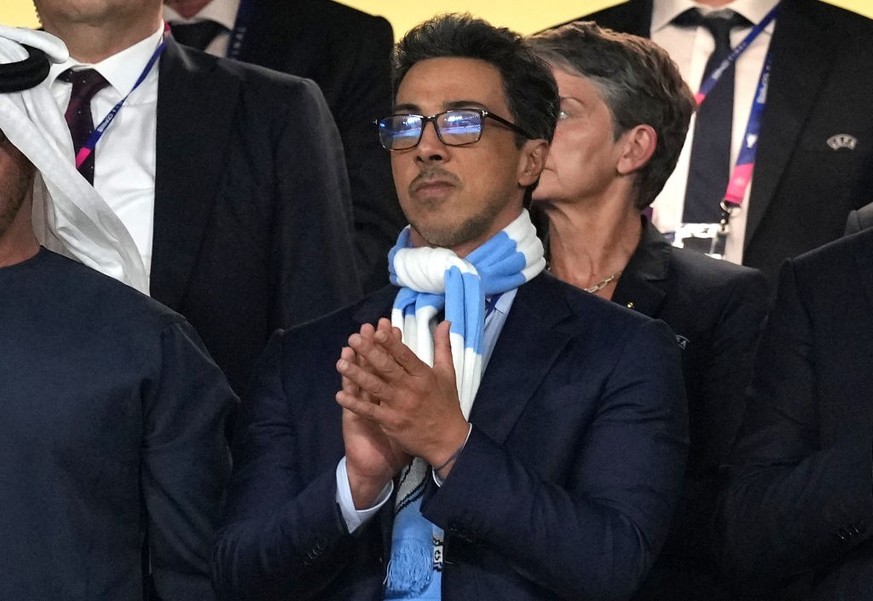 Manchester City owner Sheikh Mansour bin Zayed bin Sultan Al Nahyan during the UEFA Champions League final match at the Ataturk Olympic Stadium, Istanbul. Picture date: Saturday June 10, 2023. (Photo  ...