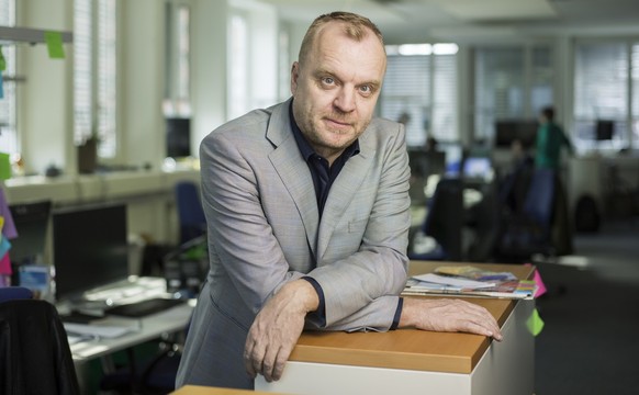 Hansi Voigt, editor-in-chief of Watson, pictured on March 19, 2014, at the editorial offices of Watson in Zurich, Switzerland. (KEYSTONE/Gaetan Bally)

Hansi Voigt, Chefredaktor von Watson, aufgenomme ...