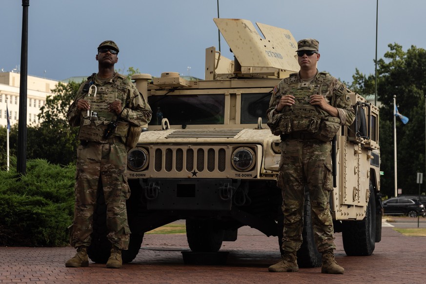 epa12301244 National Guard troops are stationed in Washington, DC, USA, 14 August 2025. US President Donald Trump, for the first time in history, has activated approximately 800 members of the Distric ...