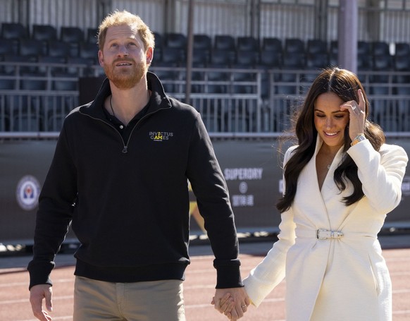 Prince Harry and Meghan Markle, Duke and Duchess of Sussex at the Invictus Games in The Hague, Netherlands, Sunday, April 17, 2022. The week-long games for active servicemen and veterans who are ill,  ...