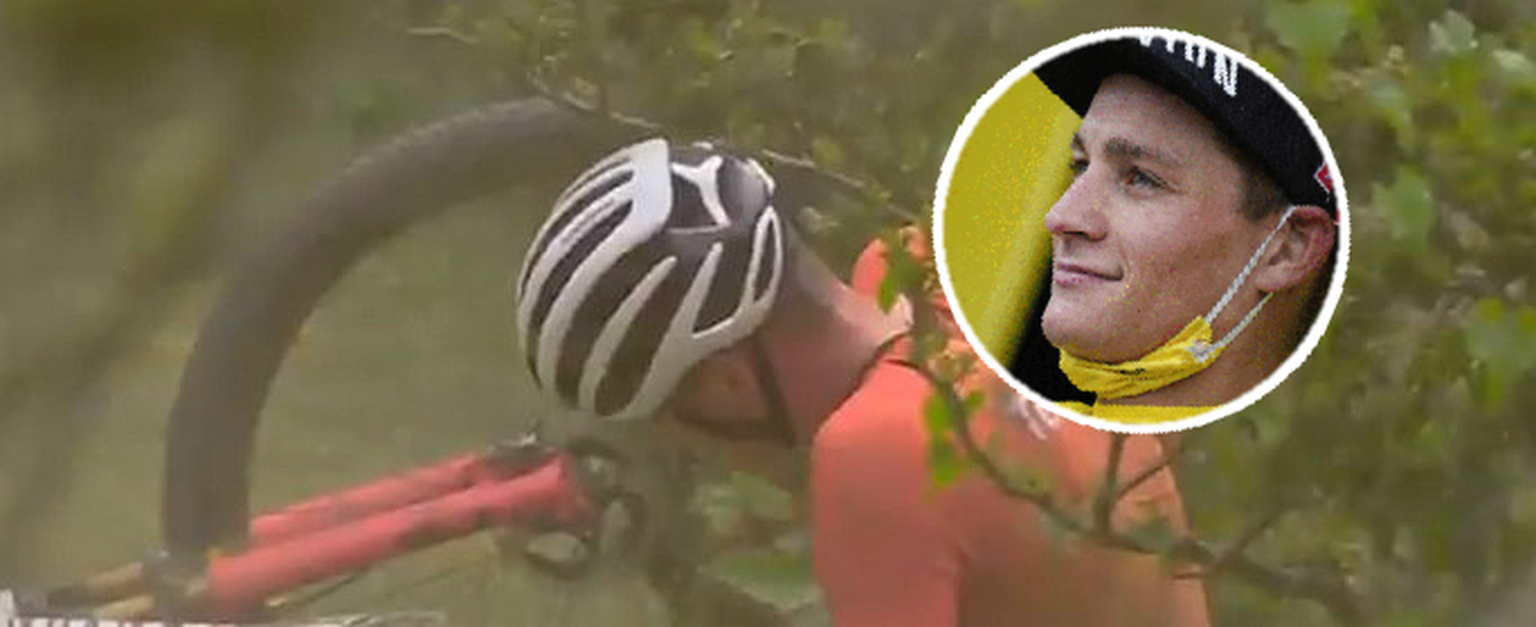 Visiblement sonné, Mathieu van der Poel est remonté sur son vélo avant de rapidement abandonner.