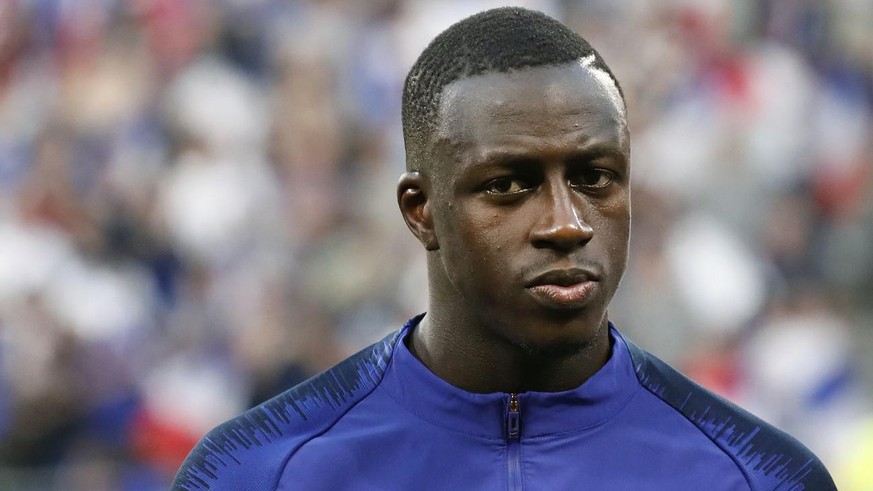 France&#039;s Benjamin Mendy looks on ahead of the friendly soccer match between France and USA at the Groupama stadium in Decines, near Lyon, central France, Saturday, June 9, 2018. (AP Photo/Laurent ...