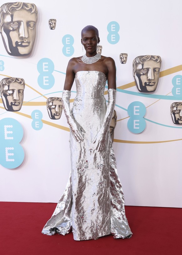 Sheila Atim poses for photographers upon arrival at the 76th British Academy Film Awards, BAFTA's, in London, Sunday, Feb. 19, 2023 (Photo by Vianney Le Caer/Invision/AP)