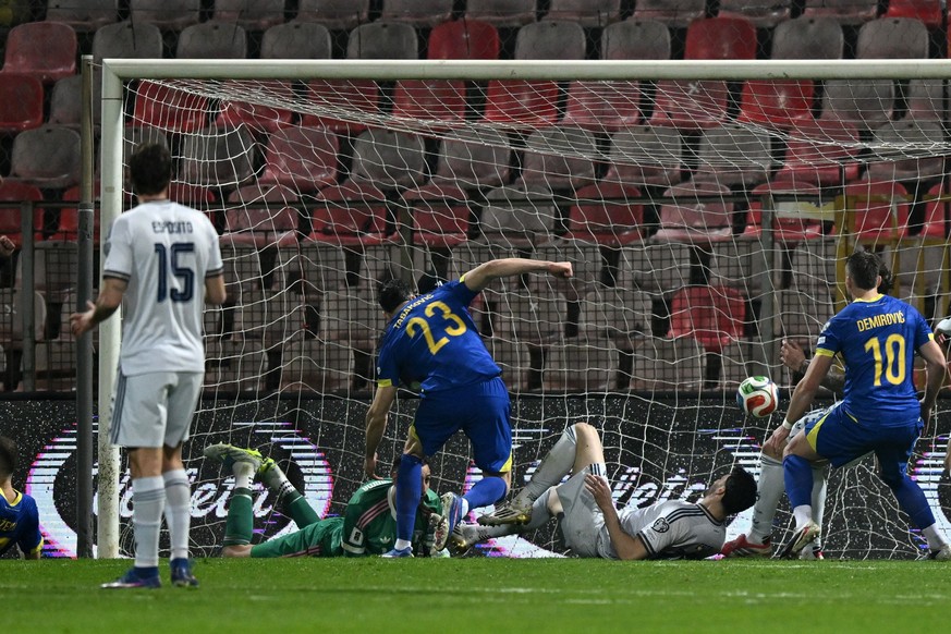 ZENICA, BOSNIA AND HERZEGOVINA - MARCH 31: Haris Tabakovic of Bosnia Herzegovina scores goal during the FIFA World Cup 2026 European Qualifiers KO play-offs match between Bosnia &amp; Herzegovina and  ...